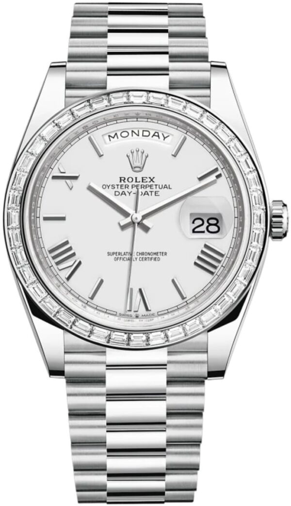 Rolex Day-Date 40 Platinum White Dial Diamond Bezel Men's Watch M228396TBR-0018