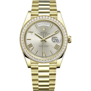 Rolex Day-Date 40 Silver Diagonal Motif Dial Automatic Men's 18kt Yellow Gold President Watch 228348SRP