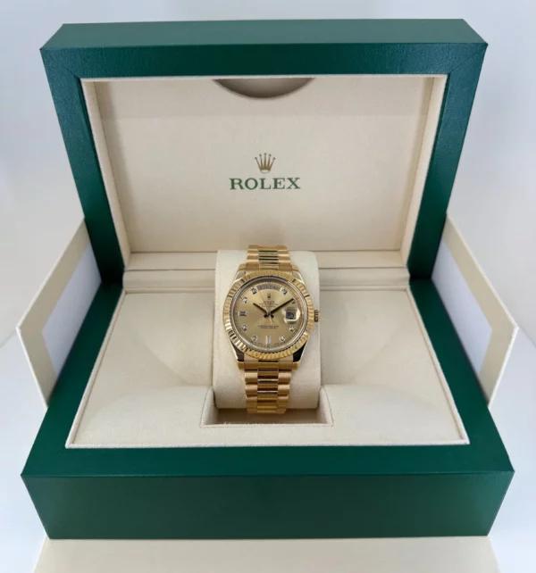 Rolex Day-Date 41 Yellow Gold Champagne Diamond Dial & Fluted Bezel President Bracelet  218238 - Image 2