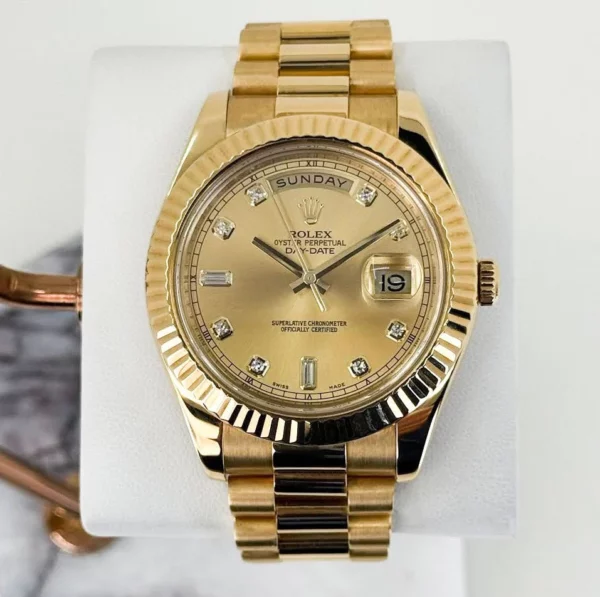 Rolex Day-Date 41 Yellow Gold Champagne Diamond Dial & Fluted Bezel President Bracelet  218238