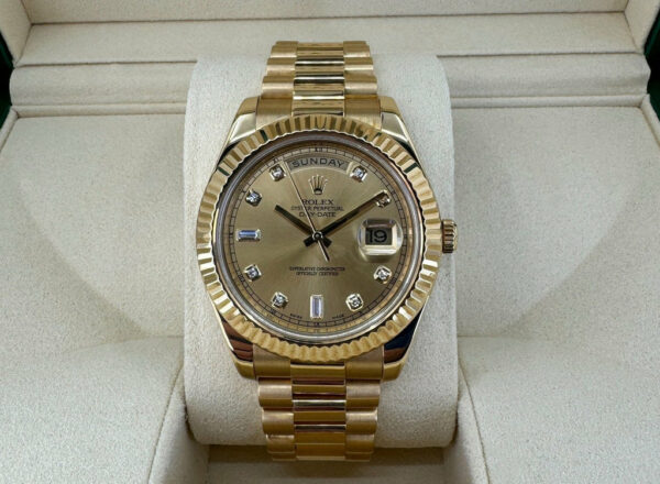 rolex day date 41 yellow gold champagne diamond dial 26 fluted bezel president bracelet 218238 5196 bypvl.jpg