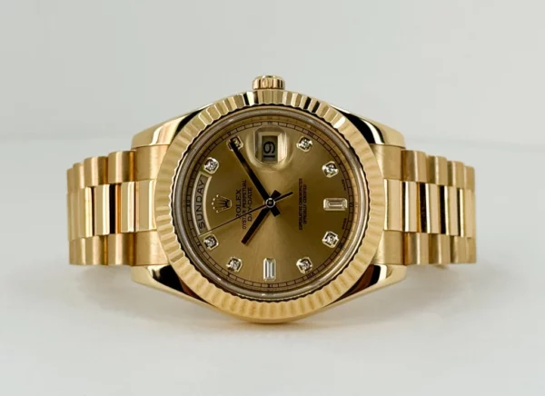 Rolex Day-Date 41 Yellow Gold Champagne Diamond Dial & Fluted Bezel President Bracelet  218238 - Image 4