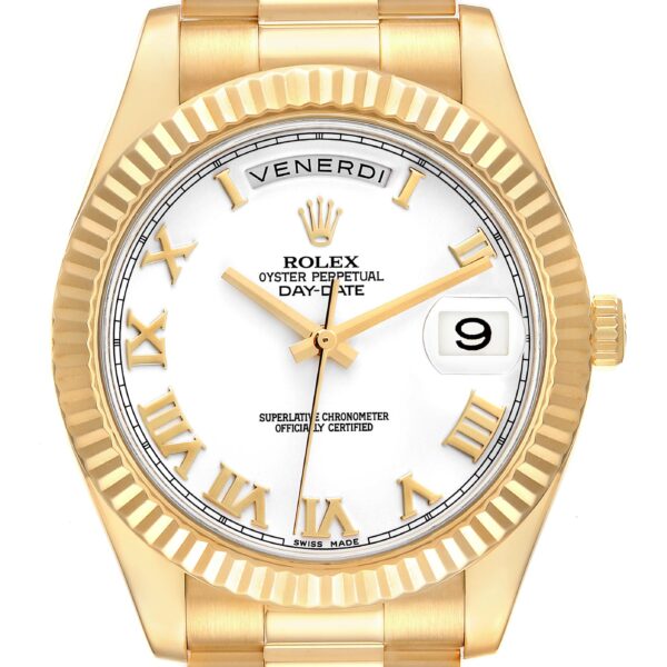 Rolex Day-Date II 41 President Yellow Gold White Dial Mens Watch 218238 Box Card