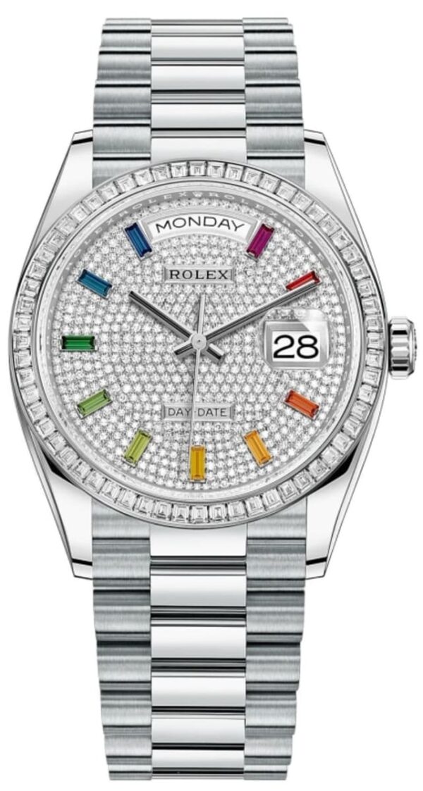 Rolex Day-Date Platinum Diamond-Paved Gemstone Dial Diamond Bezel Women's Watch M128396TBR-0006