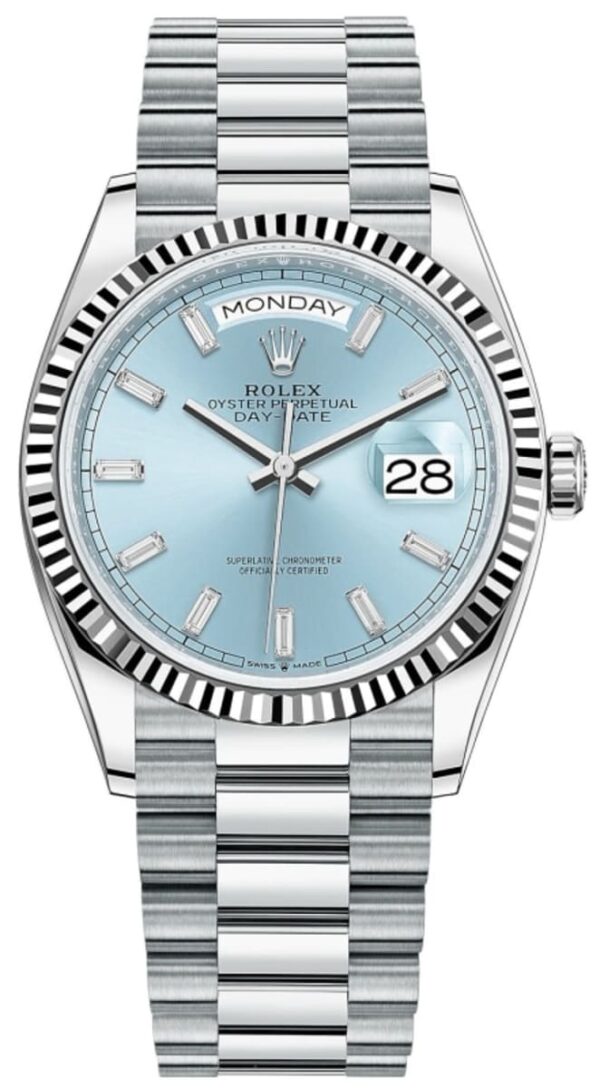 Rolex Day-Date Platinum Ice-Blue Diamond Dial Women's Watch M128236-0009