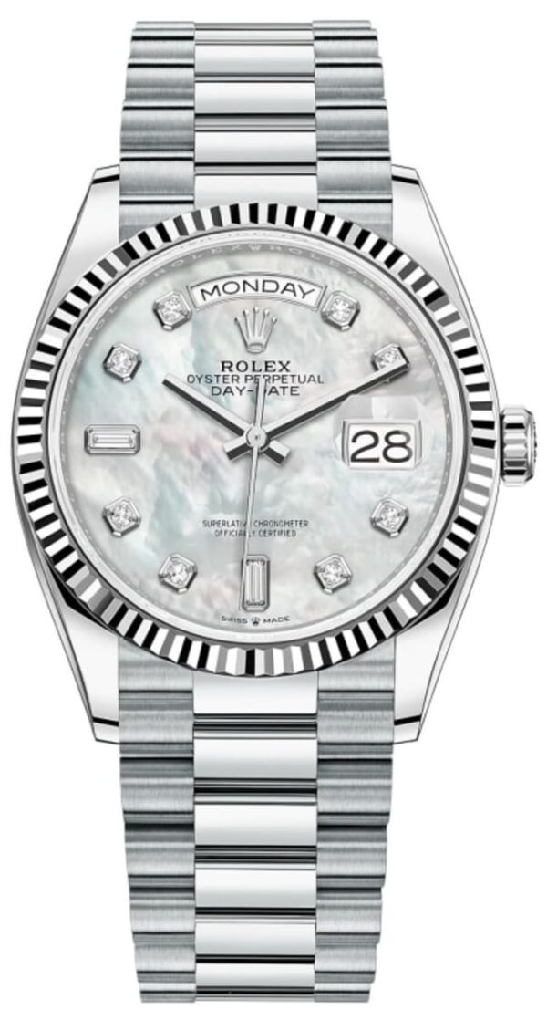 Rolex Day-Date Platinum Mother-of-Pearl Diamond Dial Women's Watch M128236-0002