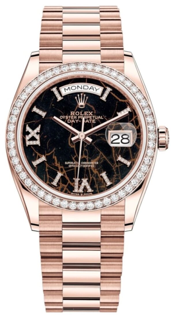 Rolex Day-Date Rose Gold Eisenkiesel Roman Diamond Set Dial Diamond Bezel Women's Watch M128345RBR-0044