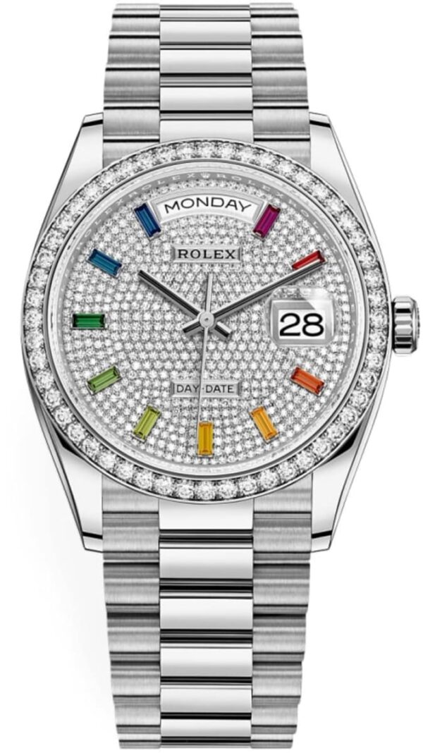 Rolex Day-Date White Gold Diamond-Paved Dial Diamond Bezel Women's Watch M128349RBR-0006