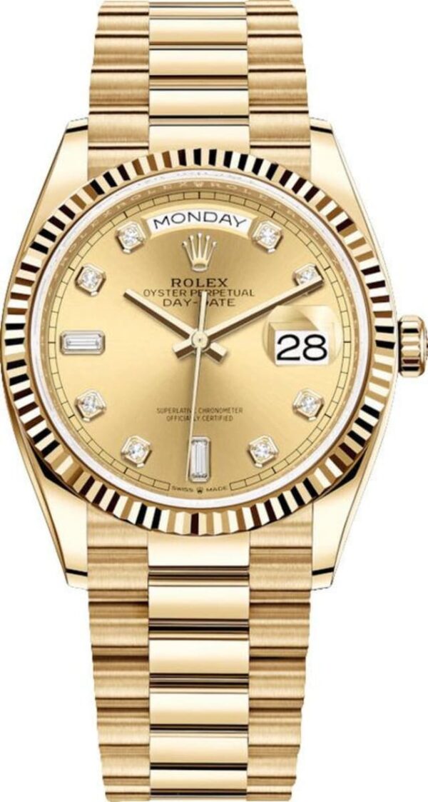 Rolex Day-Date Yellow Gold Champagne Diamond Dial Women's Watch M128238-0008