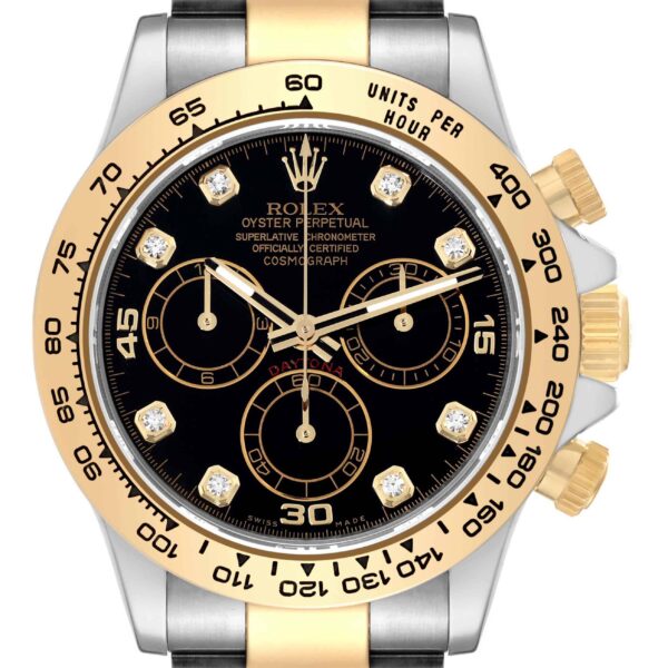 Rolex Daytona Steel Yellow Gold Black Diamond Dial Mens Watch 116503 Box Card