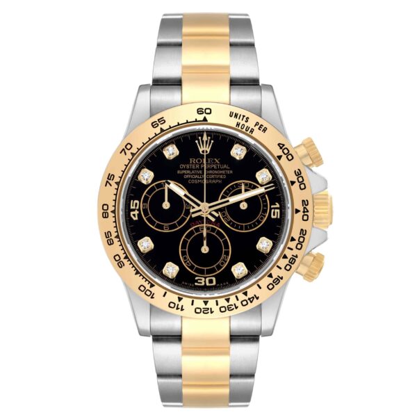 Rolex Daytona Steel Yellow Gold Black Diamond Dial Mens Watch 116503 Box Card - Image 2