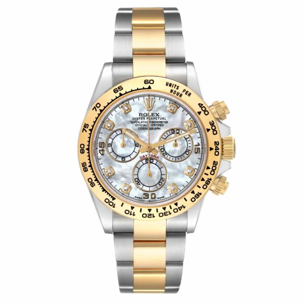 Rolex Daytona Steel Yellow Gold Mother of Pearl Diamond Mens Watch 116503 Box Card - Image 2
