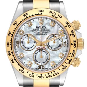 Rolex Daytona Steel Yellow Gold Mother of Pearl Diamond Mens Watch 116503 Box Card