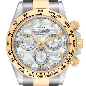 Rolex Daytona Steel Yellow Gold Mother Of Pearl Diamond Mens Watch 116503 Box Card
