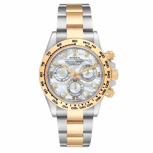 Rolex Daytona Steel Yellow Gold Mother Of Pearl Diamond Mens Watch 116503 Box Card - Image 2