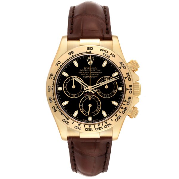 Rolex Daytona Yellow Gold Black Dial Mens Watch 116518 Box Card - Image 2