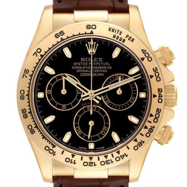 Rolex Daytona Yellow Gold Black Dial Mens Watch 116518 Box Card