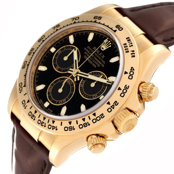 Rolex Daytona Yellow Gold Black Dial Mens Watch 116518 Box Card - Image 5