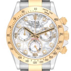Rolex Daytona Yellow Gold Steel Mother of Pearl Diamond Mens Watch 116523