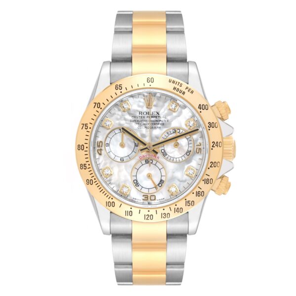 Rolex Daytona Yellow Gold Steel Mother of Pearl Diamond Mens Watch 116523 - Image 2