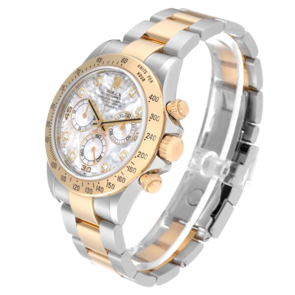 Rolex Daytona Yellow Gold Steel Mother of Pearl Diamond Mens Watch 116523 - Image 4