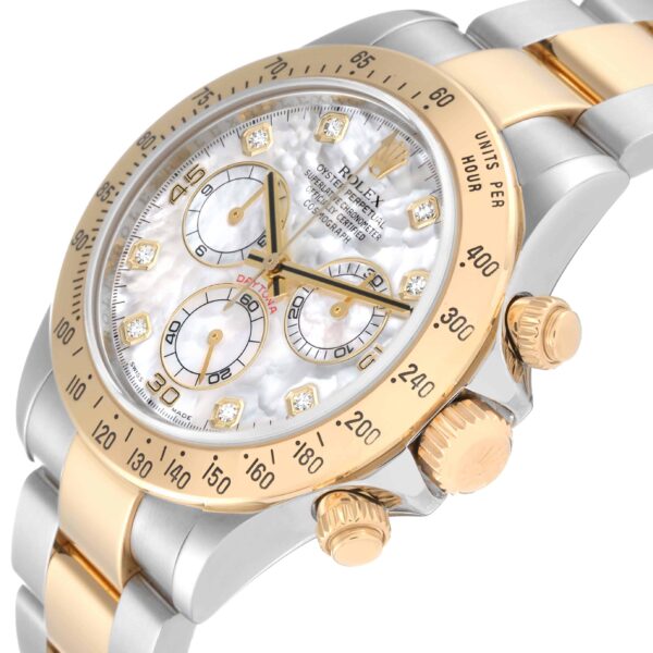 Rolex Daytona Yellow Gold Steel Mother of Pearl Diamond Mens Watch 116523 - Image 5