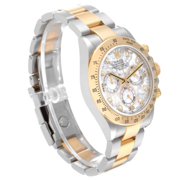 Rolex Daytona Yellow Gold Steel Mother of Pearl Diamond Mens Watch 116523 - Image 3
