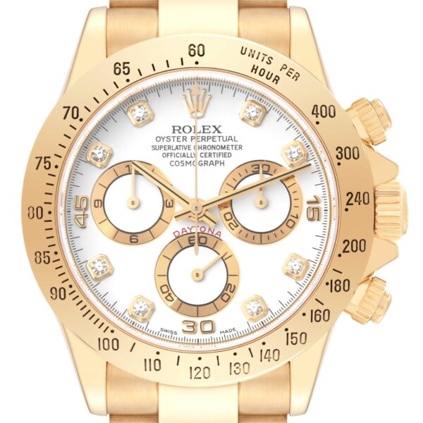 Rolex Daytona Yellow Gold White Diamond Dial Mens Watch 116528 Box Papers