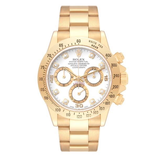 Rolex Daytona Yellow Gold White Diamond Dial Mens Watch 116528 Box Papers - Image 2