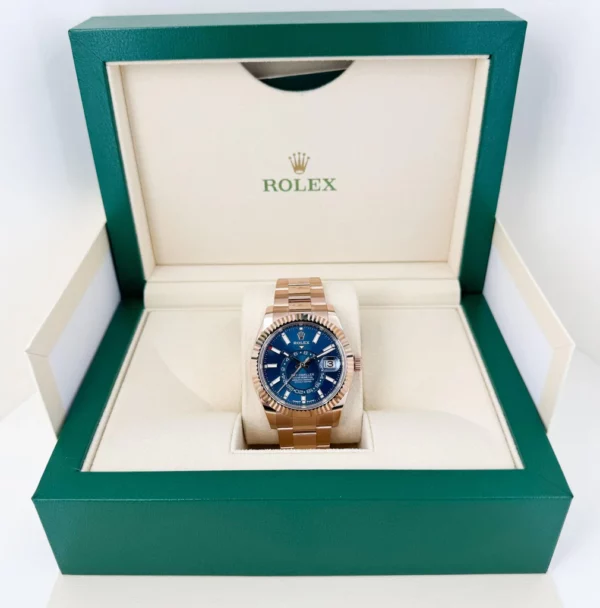 Rolex Everose Gold Sky-Dweller Watch  Fluted Ring Command Bezel  Blue-Green Index Dial  Oyster Bracelet M336935-0001 - Image 7