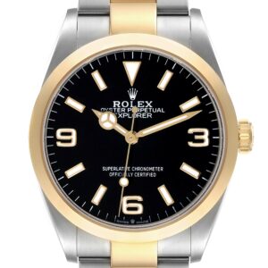 Rolex Explorer I Steel Yellow Gold Black Dial Mens Watch 124273 Box Card