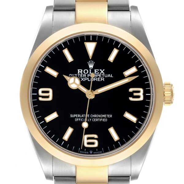 Rolex Explorer I Steel Yellow Gold Black Dial Mens Watch 124273 Box Card