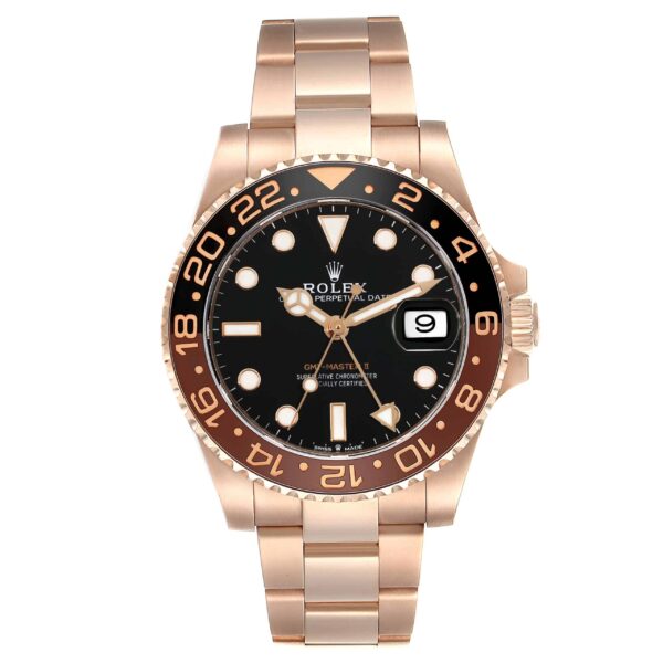 Rolex GMT Master II Black Brown Root Beer Rose Gold Mens Watch 126715 Box Card - Image 3