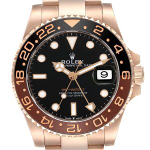 Rolex GMT Master II Black Brown Root Beer Rose Gold Mens Watch 126715 Box Card