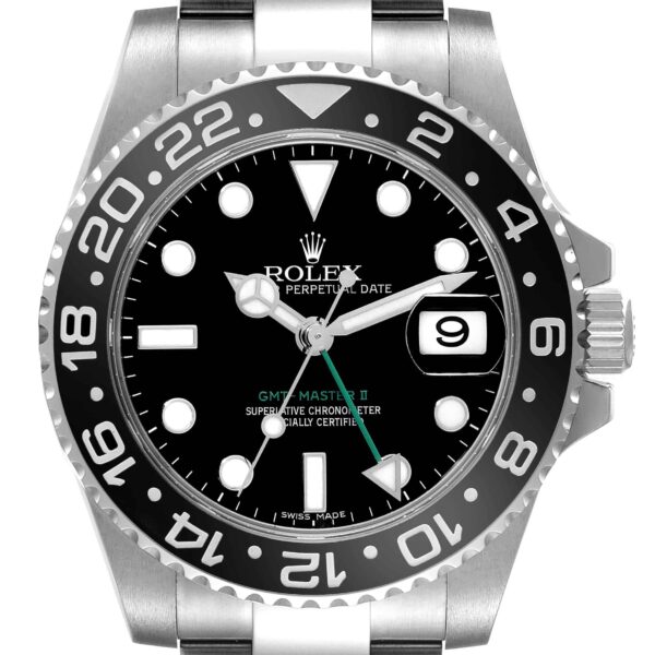 Rolex GMT Master II Black Dial Green Hand Steel Mens Watch 116710