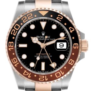 Rolex GMT Master II Root Beer Steel Rose Gold Mens Watch 126711 Box Card