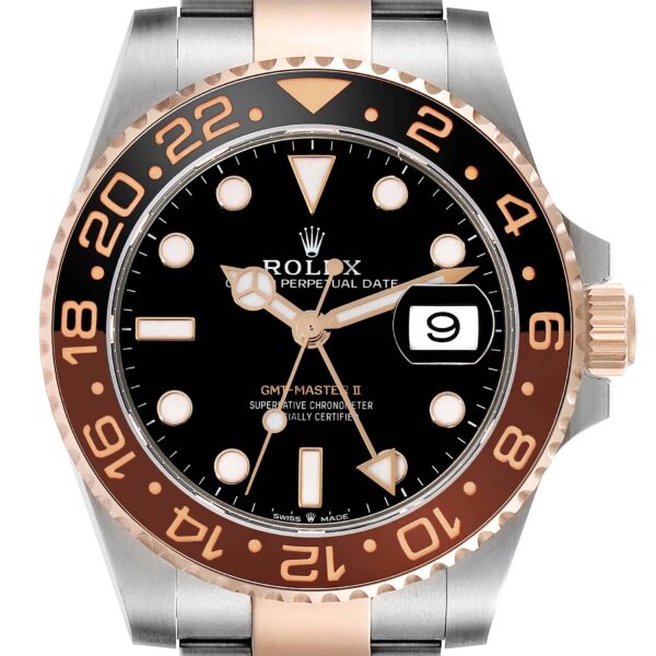 Rolex GMT Master II Root Beer Steel Rose Gold Mens Watch 126711 Box Card