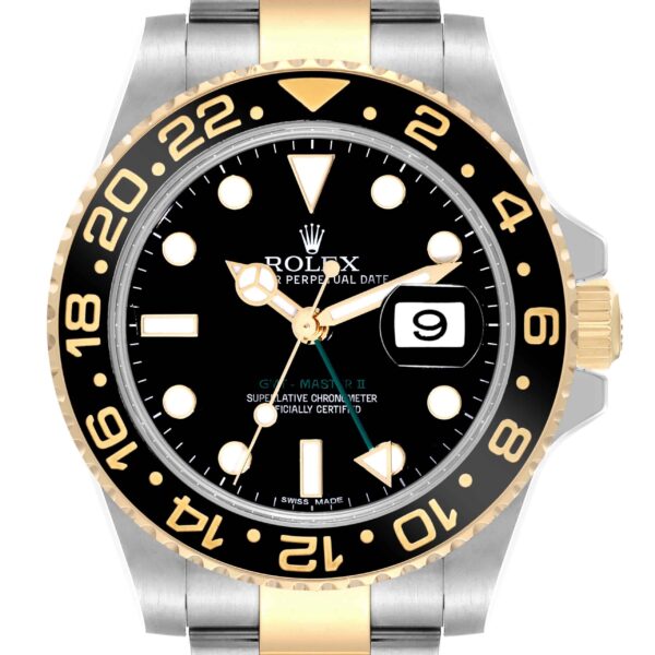 Rolex GMT Master II Steel Yellow Gold Black Dial Mens Watch 116713