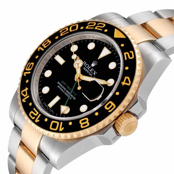 Rolex GMT Master II Yellow Gold Steel Black Dial Mens Watch 116713 Box Card - Image 5