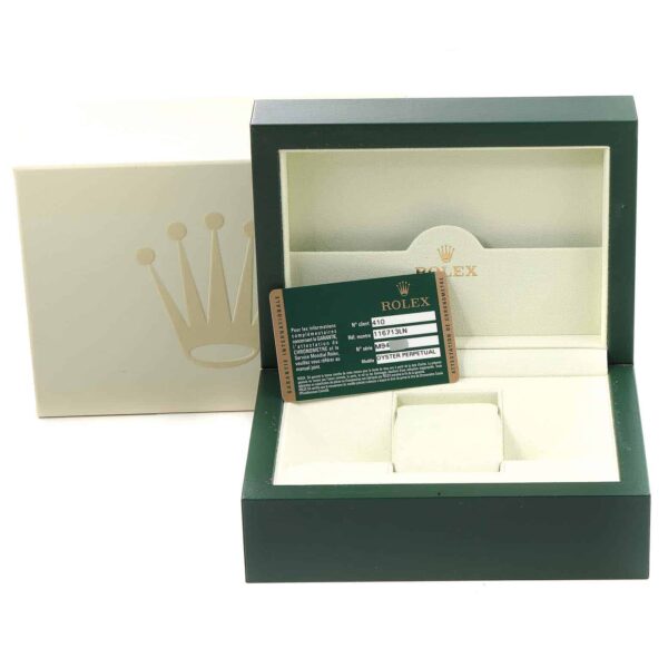 Rolex GMT Master II Yellow Gold Steel Black Dial Mens Watch 116713 Box Card - Image 12