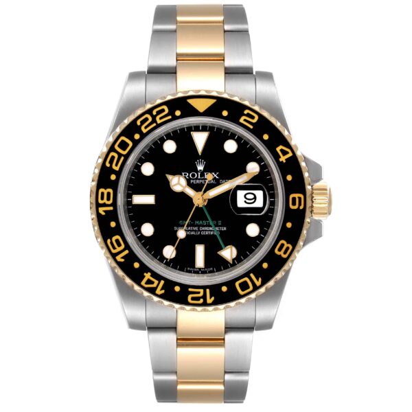 Rolex GMT Master II Yellow Gold Steel Black Dial Mens Watch 116713 Box Card - Image 2