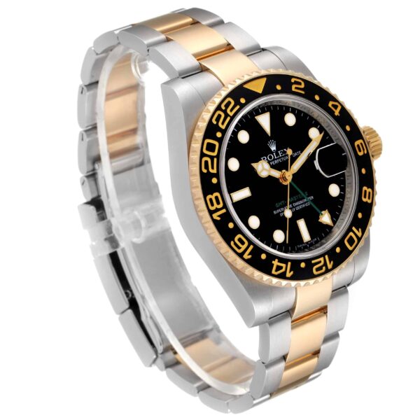Rolex GMT Master II Yellow Gold Steel Black Dial Mens Watch 116713 Box Card - Image 3