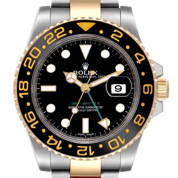 Rolex GMT Master II Yellow Gold Steel Green Hand Mens Watch 116713
