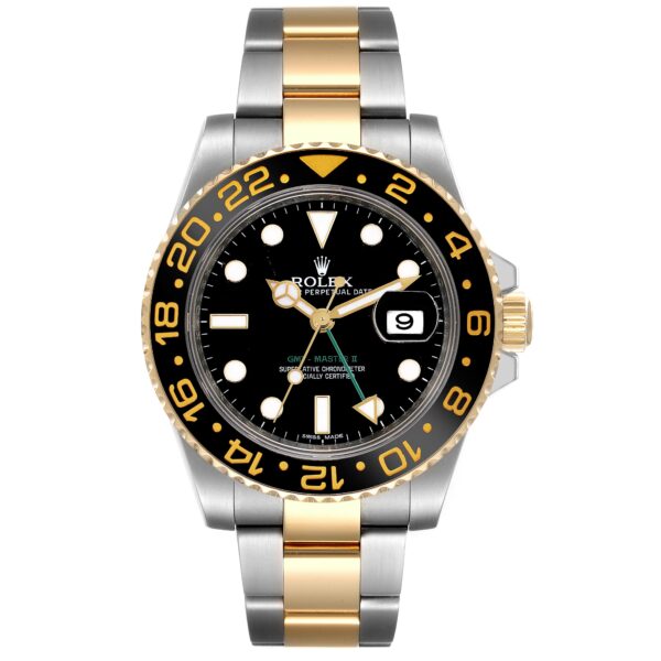 Rolex GMT Master II Yellow Gold Steel Green Hand Mens Watch 116713 - Image 2
