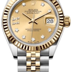 Rolex Lady-Datejust 28 Stainless Steel and Yellow Gold Automatic Champagne Diamond Dial Women's Watch M279173-0021