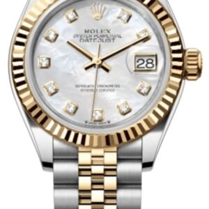 Rolex Lady-Datejust 28 Stainless Steel and Yellow Gold Automatic Mother of Pearl Diamond Dial Women's Watch M279173-0013