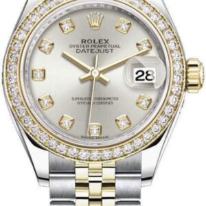 Rolex Lady-Datejust 28 Stainless Steel and Yellow Gold Silver Diamond Dial Women's Watch M279383RBR-0007