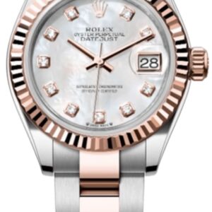Rolex Lady-Datejust 28 Steel and Everose Gold Automatic Mother of Pearl Diamond Dial Women's Watch M279171-0014