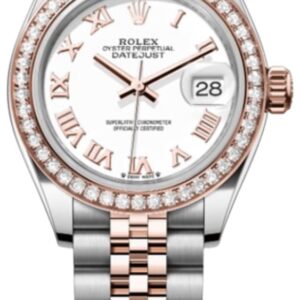 Rolex Lady-Datejust 28 Steel and Everose Gold Automatic White Dial Diamond Bezel Women's Watch M279381RBR-0021