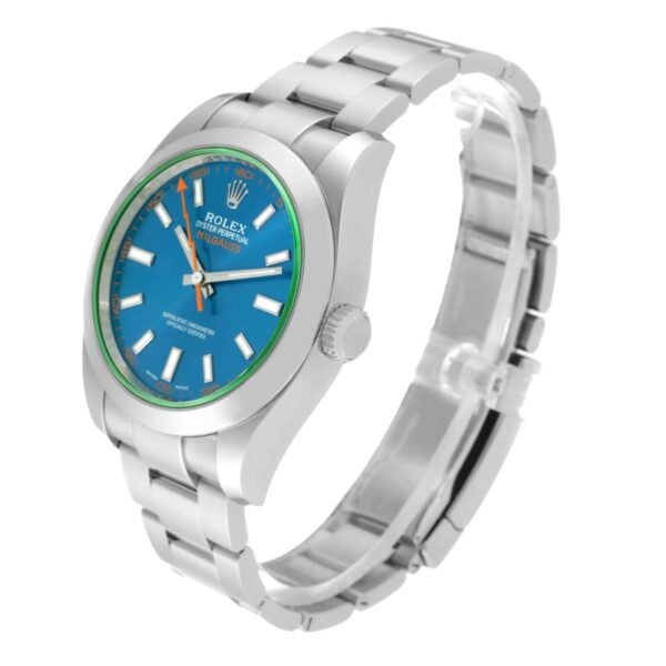 Rolex Milgauss Blue Dial Green Crystal Steel Mens Watch 116400GV Box Card - Image 5